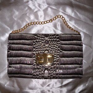 Dazzling Crocodile / Alligator Clutch Handbag Purse Sparking Glitter Chain (New)